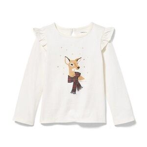 Janie & Jack girls holiday ruffle trim shirt adorable deer & scarf size 3